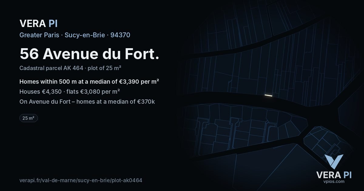 56 Avenue du Fort, Sucy-en-Brie at night – the plot lit, the parcels around coloured by the prices near them