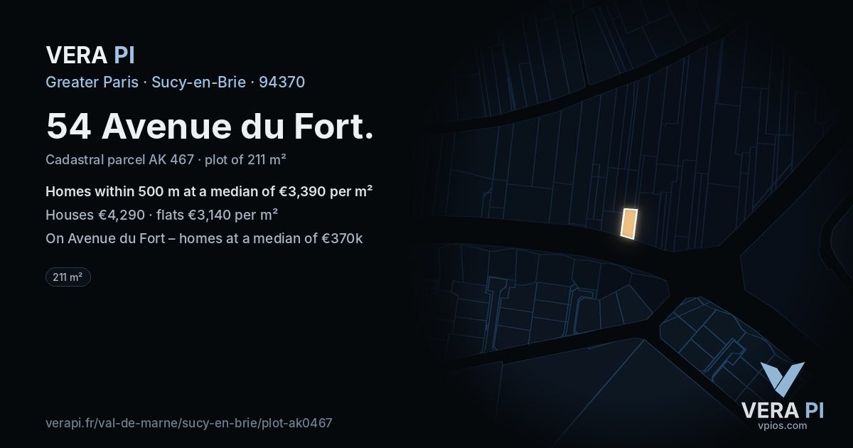 54 Avenue du Fort, Sucy-en-Brie at night – the plot lit, the parcels around coloured by the prices near them