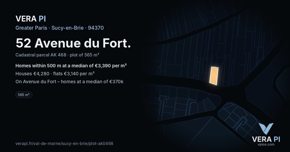 52 Avenue du Fort, Sucy-en-Brie at night – the plot lit, the parcels around coloured by the prices near them