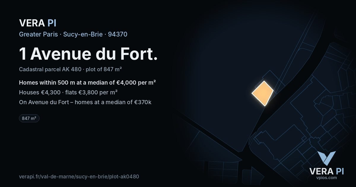 1 Avenue du Fort, Sucy-en-Brie at night – the plot lit, the parcels around coloured by the prices near them