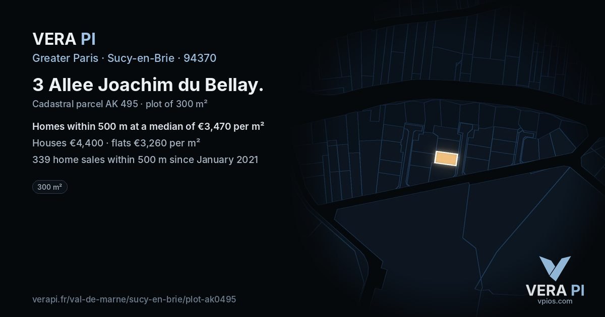 3 Allee Joachim du Bellay, Sucy-en-Brie at night – the plot lit, the parcels around coloured by the prices near them