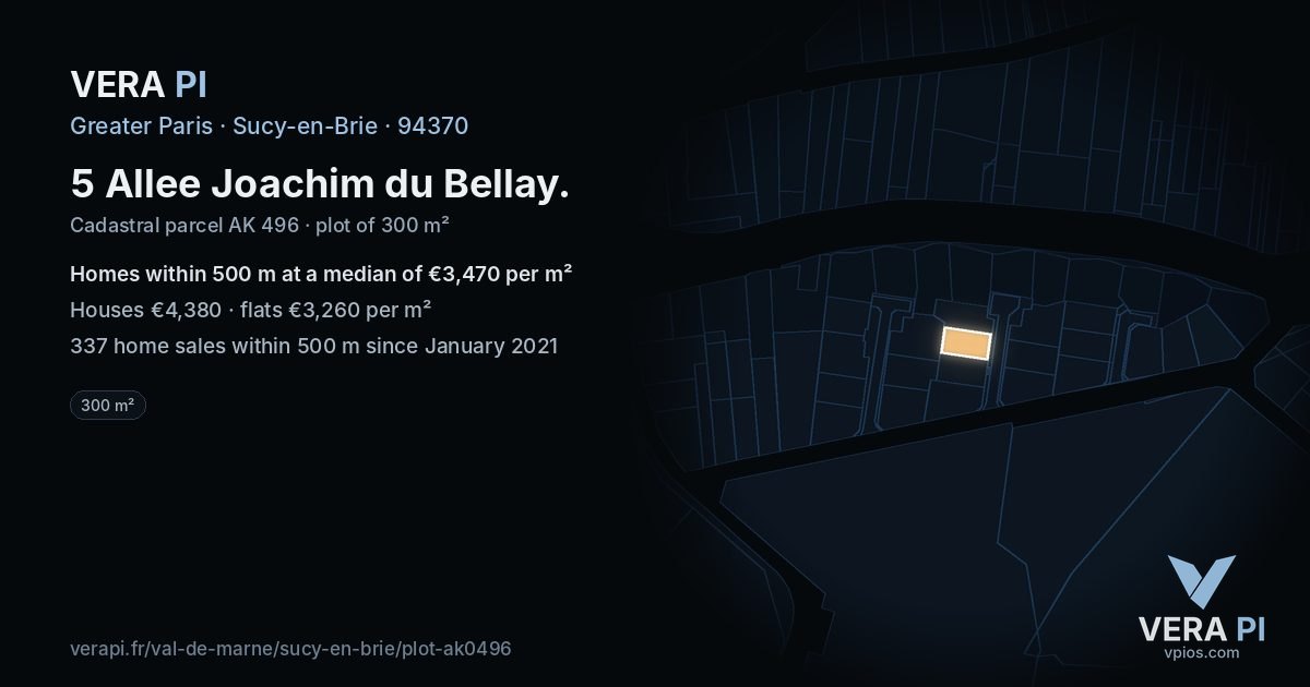 5 Allee Joachim du Bellay, Sucy-en-Brie at night – the plot lit, the parcels around coloured by the prices near them