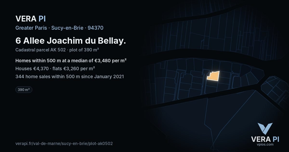 6 Allee Joachim du Bellay, Sucy-en-Brie at night – the plot lit, the parcels around coloured by the prices near them