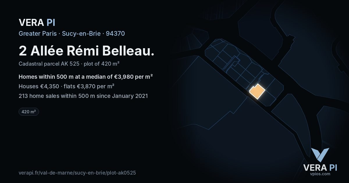 2 Allée Rémi Belleau, Sucy-en-Brie at night – the plot lit, the parcels around coloured by the prices near them