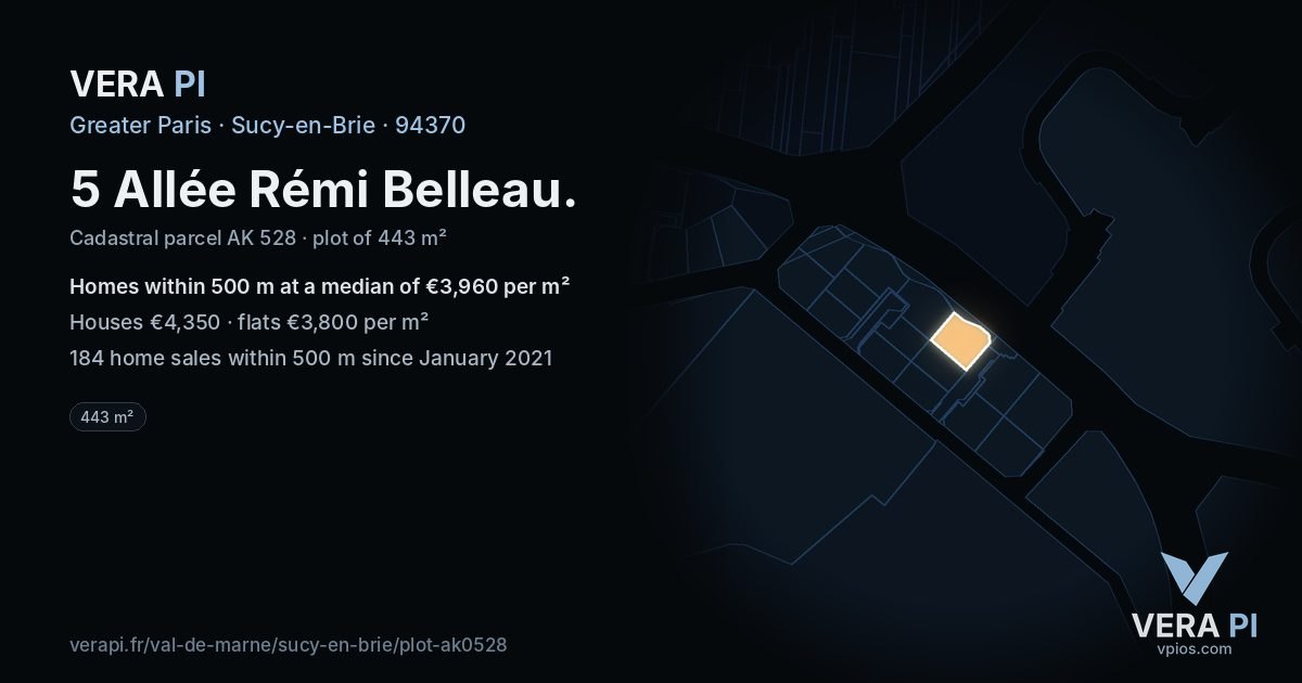 5 Allée Rémi Belleau, Sucy-en-Brie at night – the plot lit, the parcels around coloured by the prices near them
