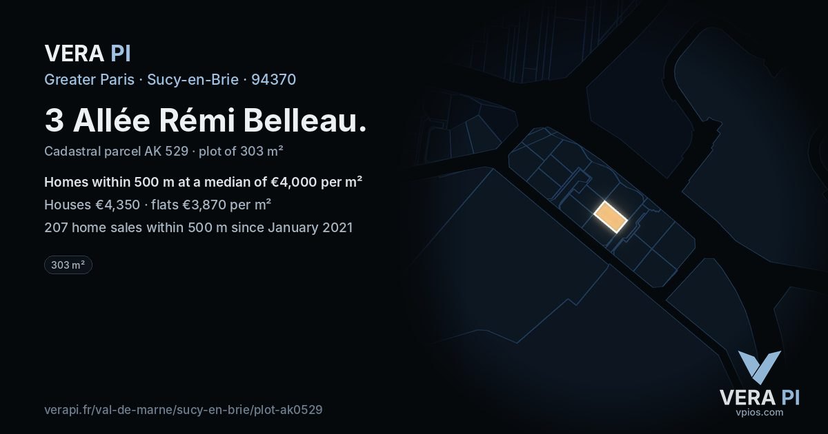3 Allée Rémi Belleau, Sucy-en-Brie at night – the plot lit, the parcels around coloured by the prices near them