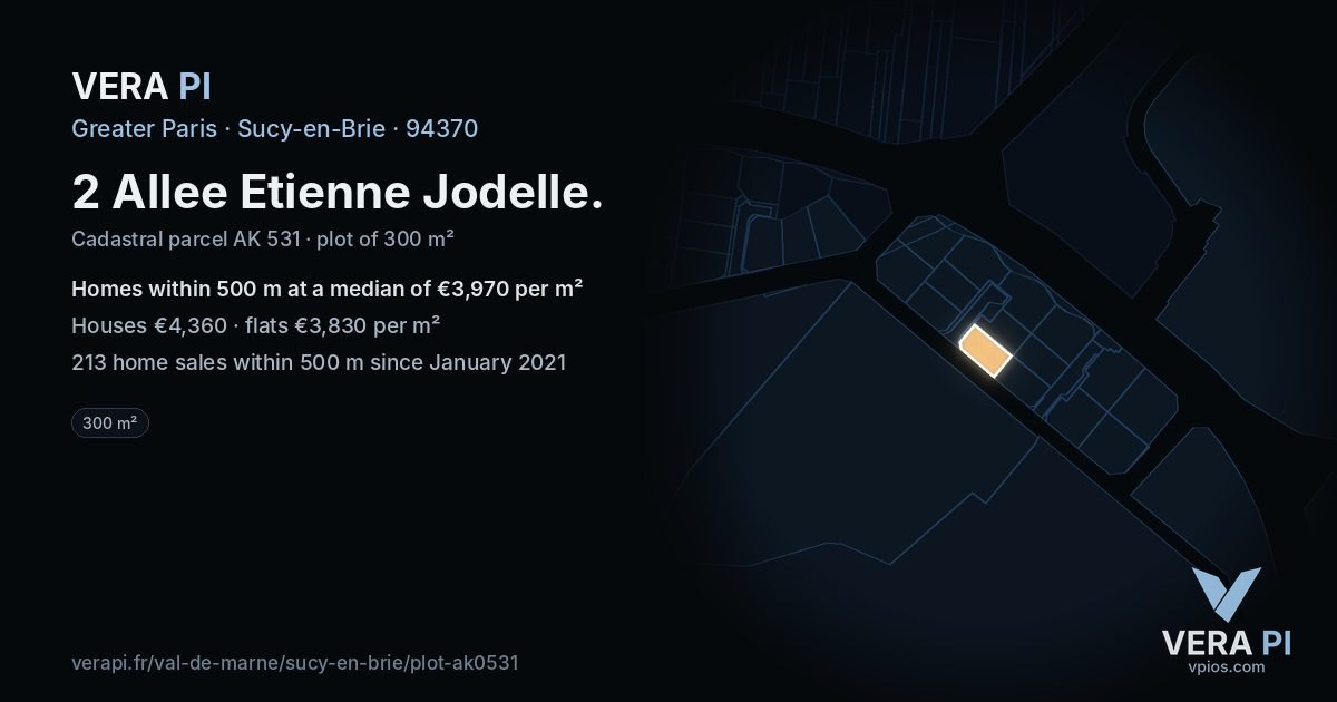 2 Allee Etienne Jodelle, Sucy-en-Brie at night – the plot lit, the parcels around coloured by the prices near them
