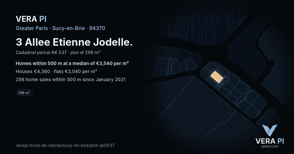 3 Allee Etienne Jodelle, Sucy-en-Brie at night – the plot lit, the parcels around coloured by the prices near them
