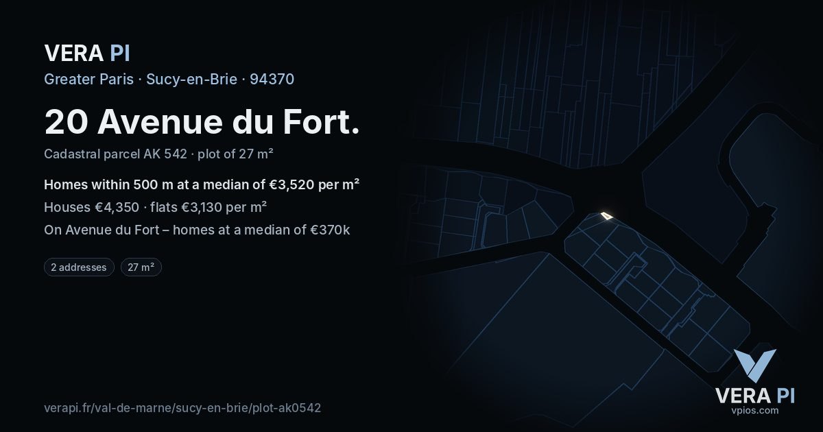 20 Avenue du Fort, Sucy-en-Brie at night – the plot lit, the parcels around coloured by the prices near them