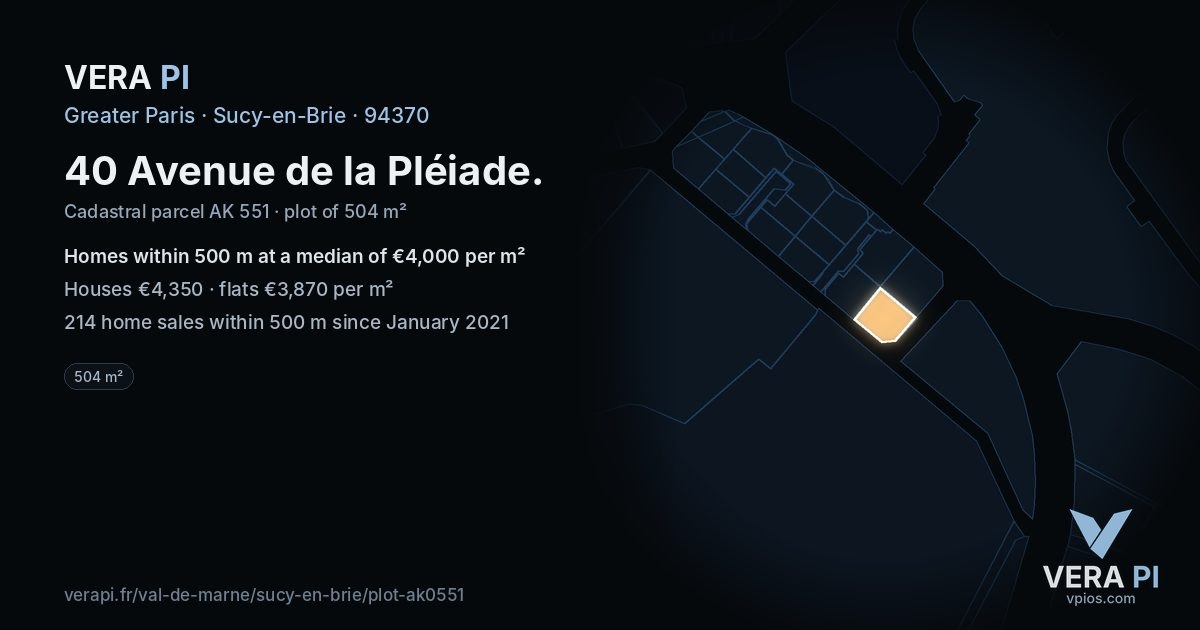 40 Avenue de la Pléiade, Sucy-en-Brie at night – the plot lit, the parcels around coloured by the prices near them