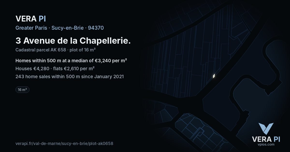 3 Avenue de la Chapellerie, Sucy-en-Brie at night – the plot lit, the parcels around coloured by the prices near them