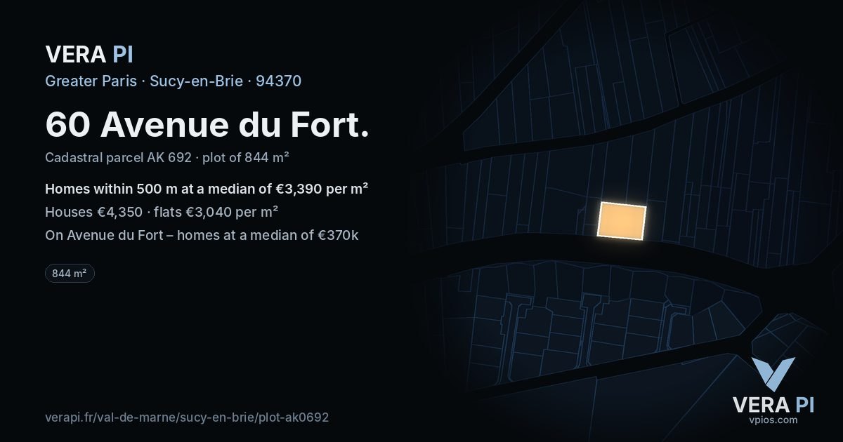 60 Avenue du Fort, Sucy-en-Brie at night – the plot lit, the parcels around coloured by the prices near them