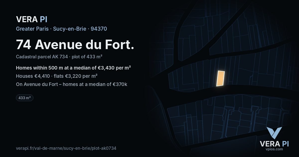 74 Avenue du Fort, Sucy-en-Brie at night – the plot lit, the parcels around coloured by the prices near them
