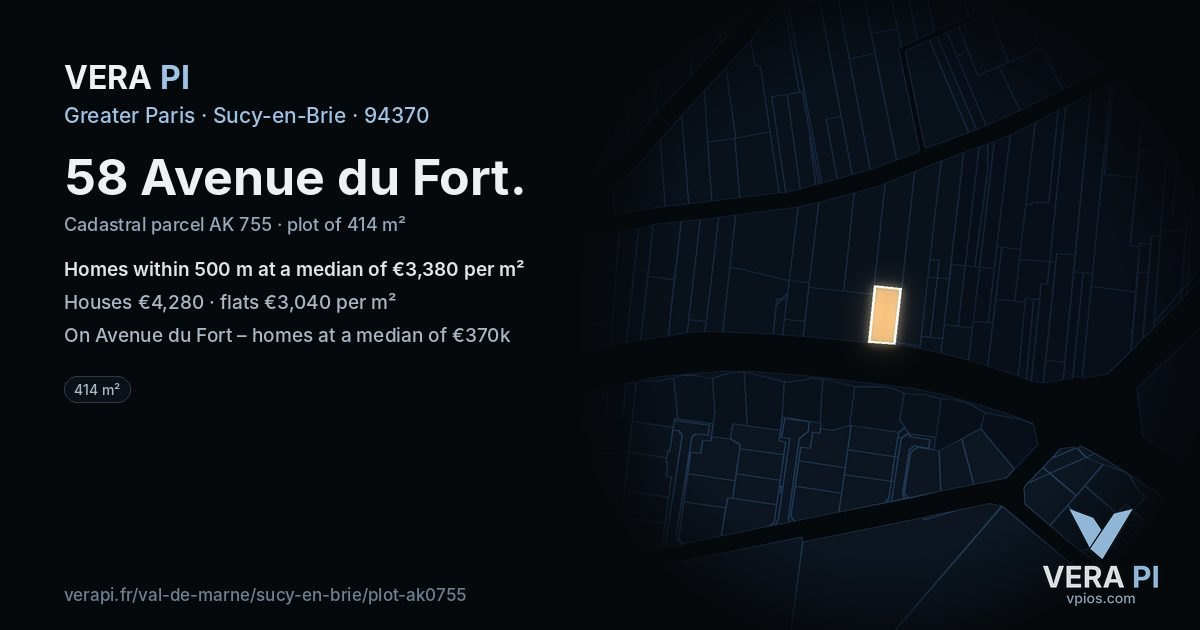 58 Avenue du Fort, Sucy-en-Brie at night – the plot lit, the parcels around coloured by the prices near them