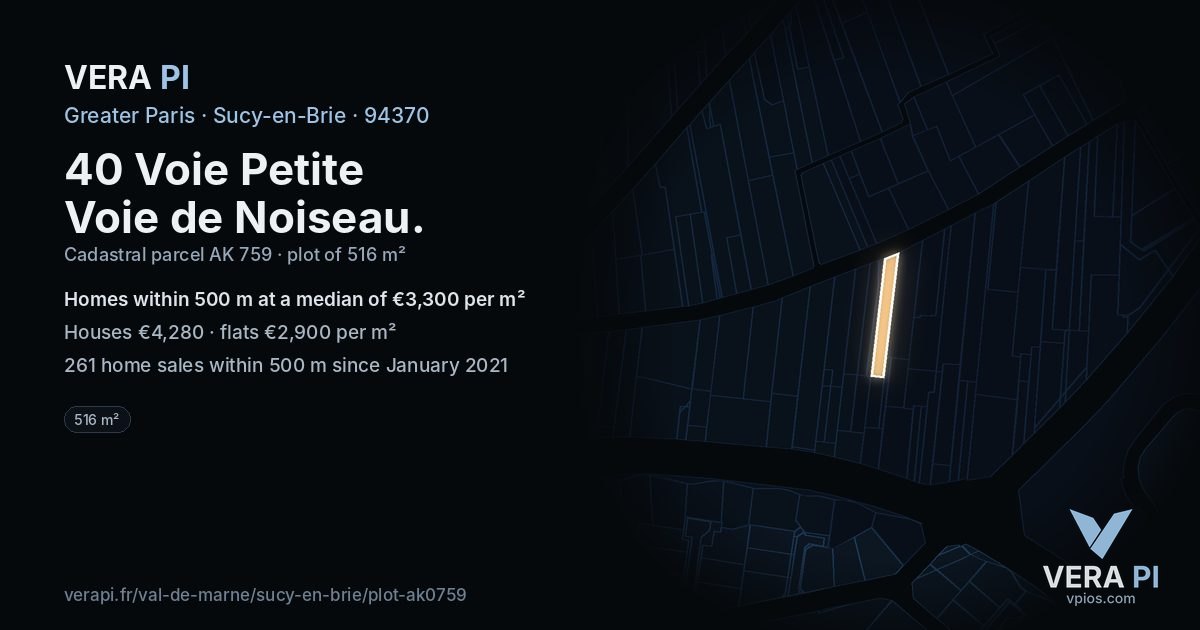 40 Voie Petite Voie de Noiseau, Sucy-en-Brie at night – the plot lit, the parcels around coloured by the prices near them