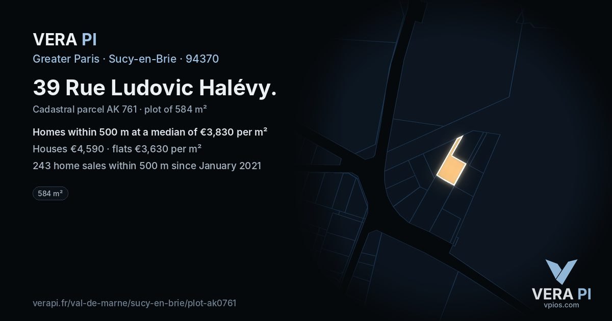 39 Rue Ludovic Halévy, Sucy-en-Brie at night – the plot lit, the parcels around coloured by the prices near them