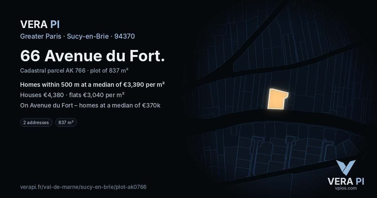 66 Avenue du Fort, Sucy-en-Brie at night – the plot lit, the parcels around coloured by the prices near them