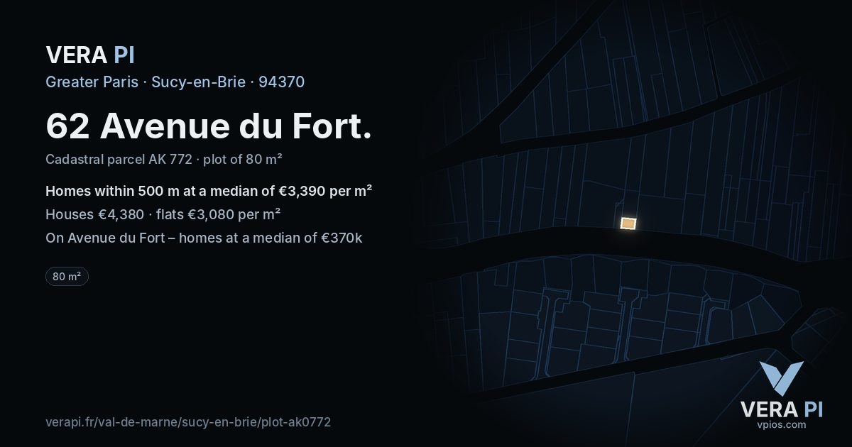 62 Avenue du Fort, Sucy-en-Brie at night – the plot lit, the parcels around coloured by the prices near them