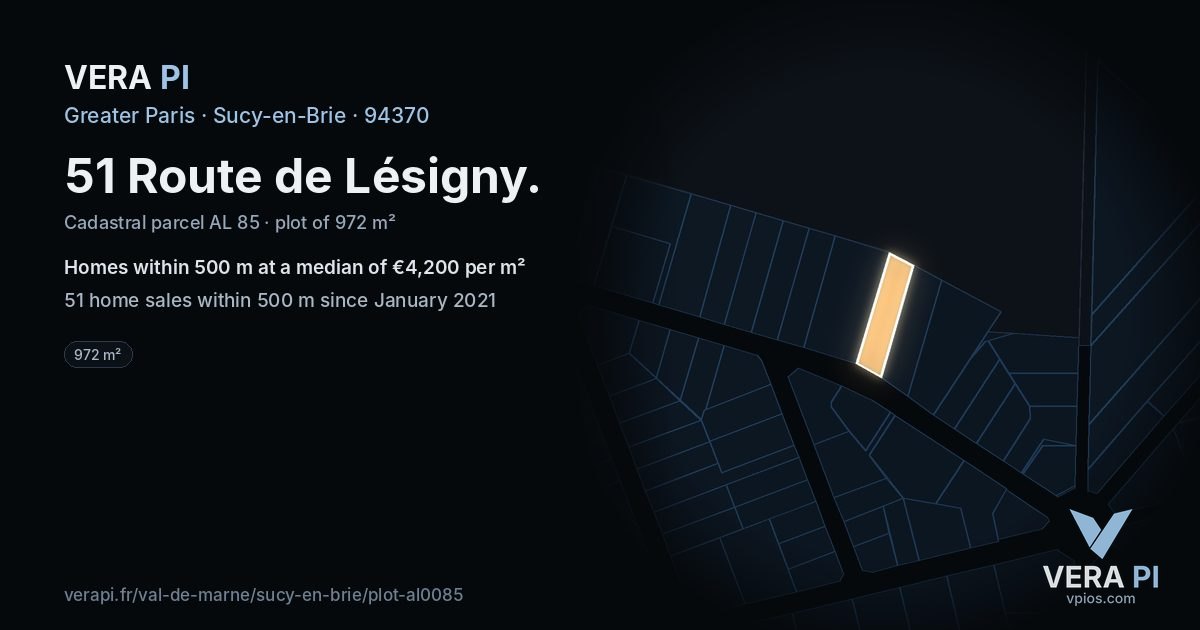 51 Route de Lésigny, Sucy-en-Brie at night – the plot lit, the parcels around coloured by the prices near them