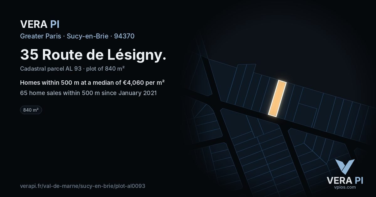 35 Route de Lésigny, Sucy-en-Brie at night – the plot lit, the parcels around coloured by the prices near them