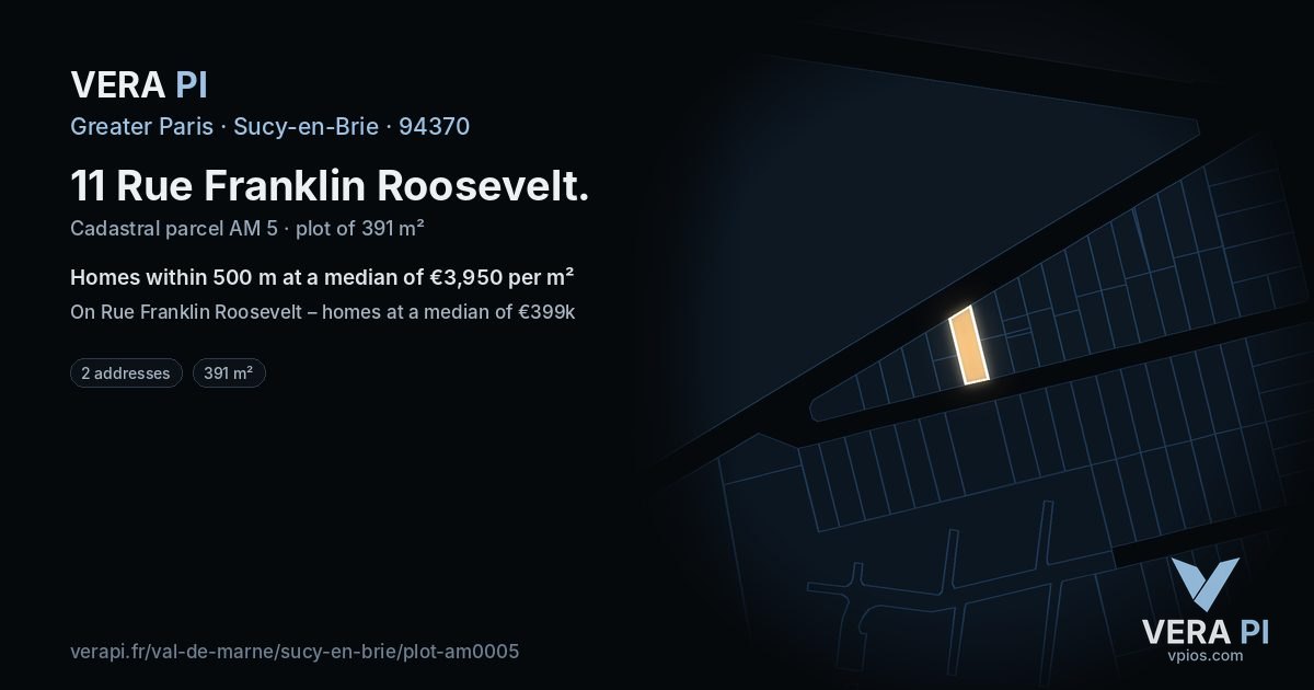 11 Rue Franklin Roosevelt, Sucy-en-Brie at night – the plot lit, the parcels around coloured by the prices near them