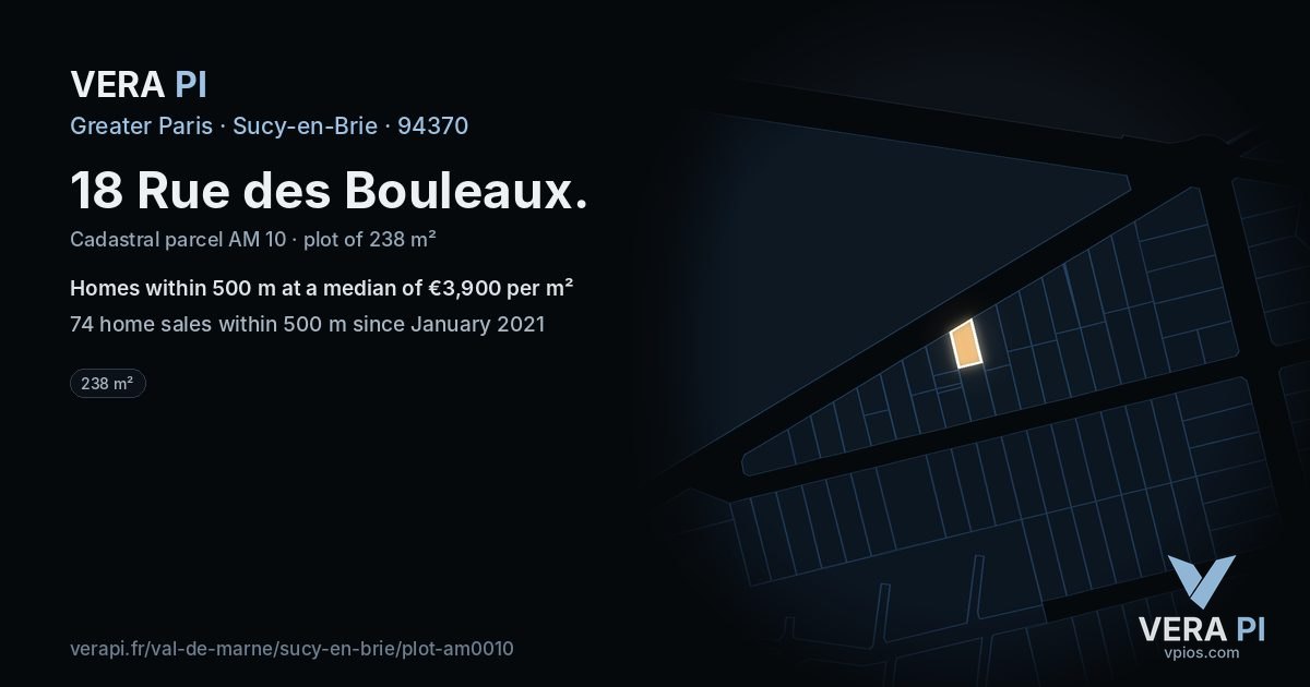 18 Rue des Bouleaux, Sucy-en-Brie at night – the plot lit, the parcels around coloured by the prices near them