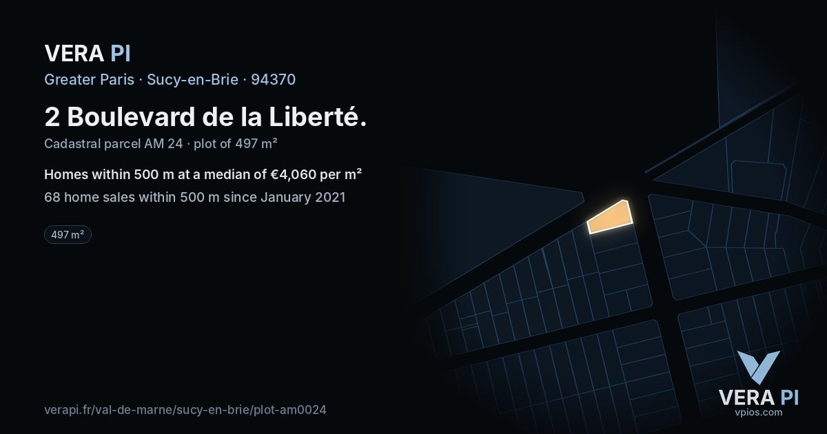 2 Boulevard de la Liberté, Sucy-en-Brie at night – the plot lit, the parcels around coloured by the prices near them