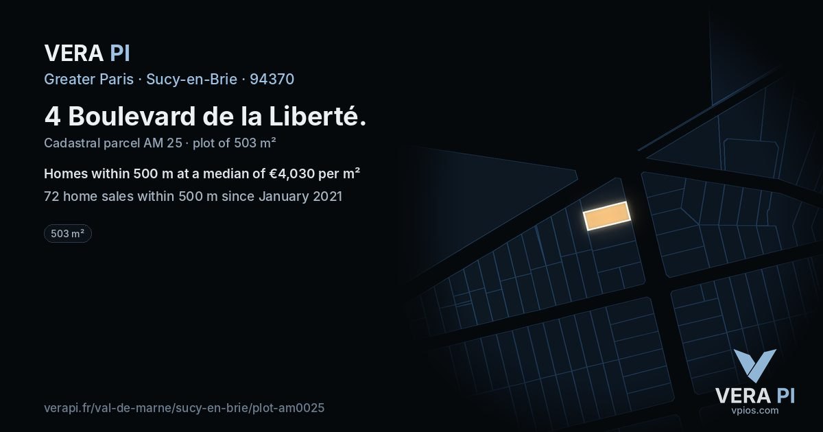 4 Boulevard de la Liberté, Sucy-en-Brie at night – the plot lit, the parcels around coloured by the prices near them