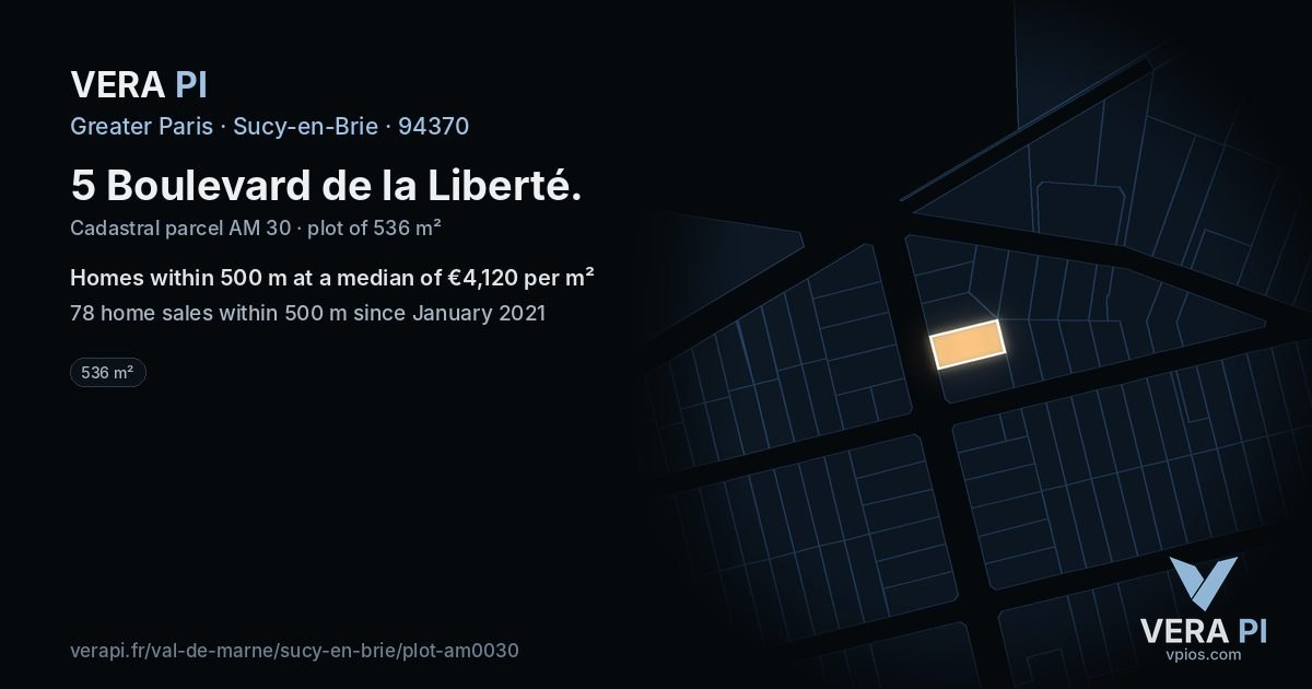 5 Boulevard de la Liberté, Sucy-en-Brie at night – the plot lit, the parcels around coloured by the prices near them