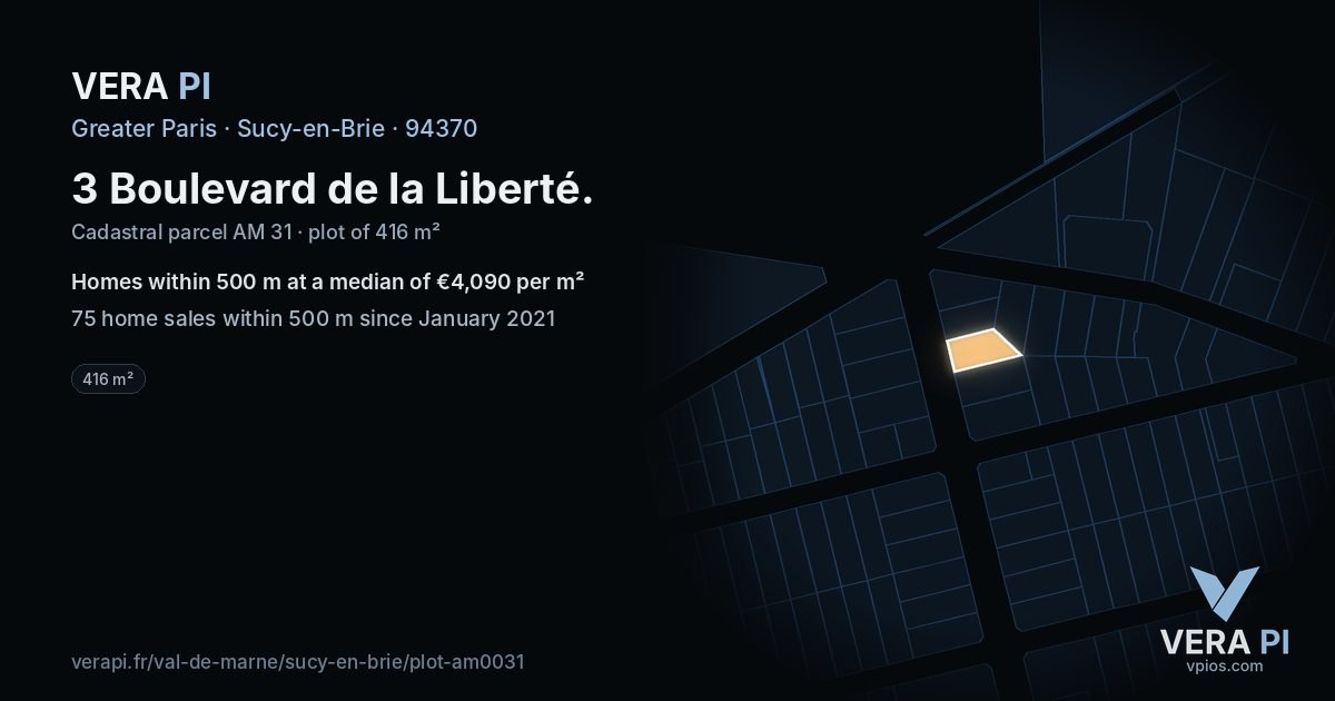 3 Boulevard de la Liberté, Sucy-en-Brie at night – the plot lit, the parcels around coloured by the prices near them
