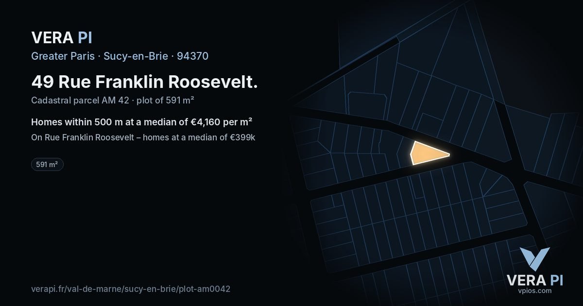 49 Rue Franklin Roosevelt, Sucy-en-Brie at night – the plot lit, the parcels around coloured by the prices near them