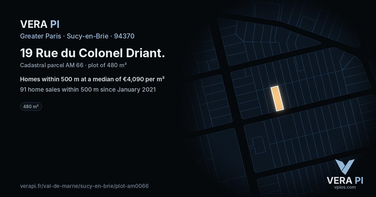 19 Rue du Colonel Driant, Sucy-en-Brie at night – the plot lit, the parcels around coloured by the prices near them