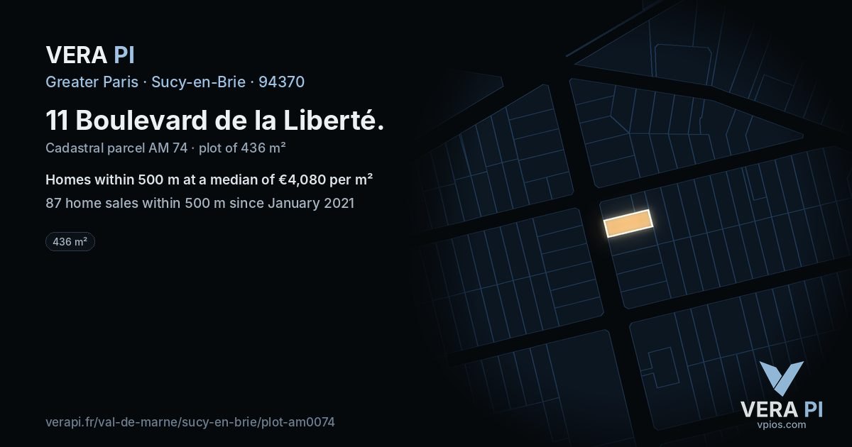 11 Boulevard de la Liberté, Sucy-en-Brie at night – the plot lit, the parcels around coloured by the prices near them