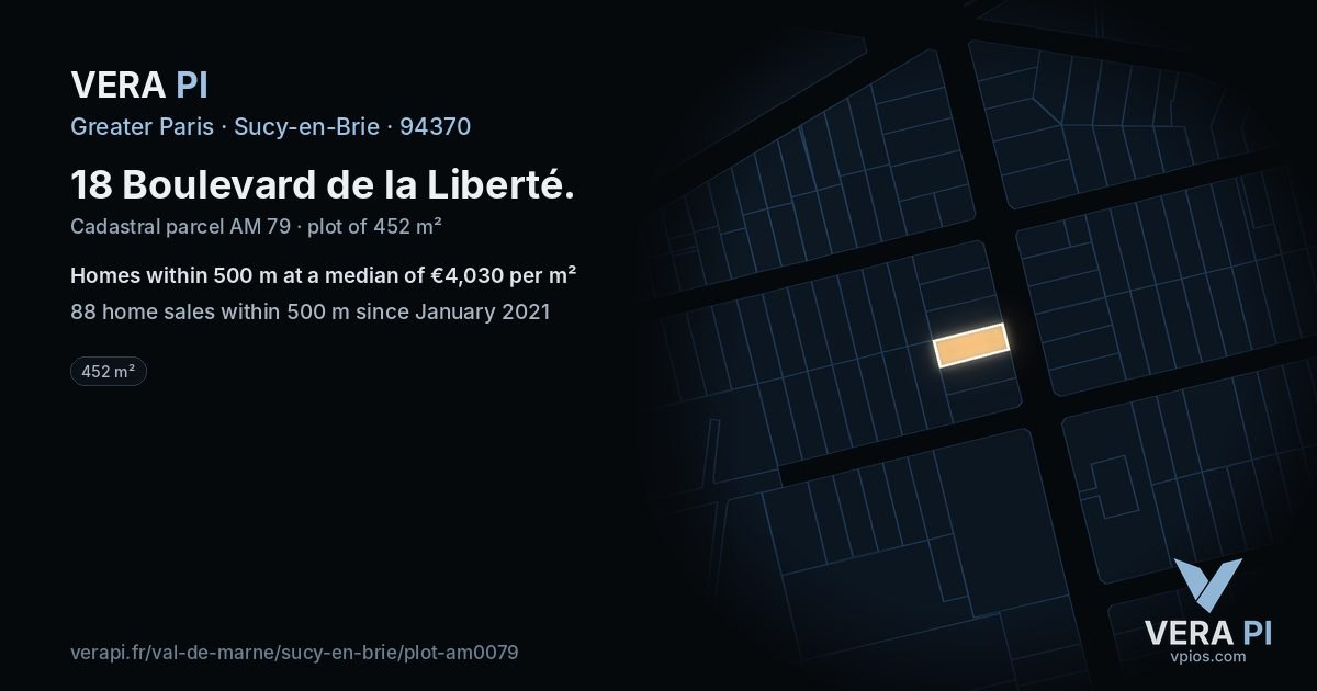 18 Boulevard de la Liberté, Sucy-en-Brie at night – the plot lit, the parcels around coloured by the prices near them