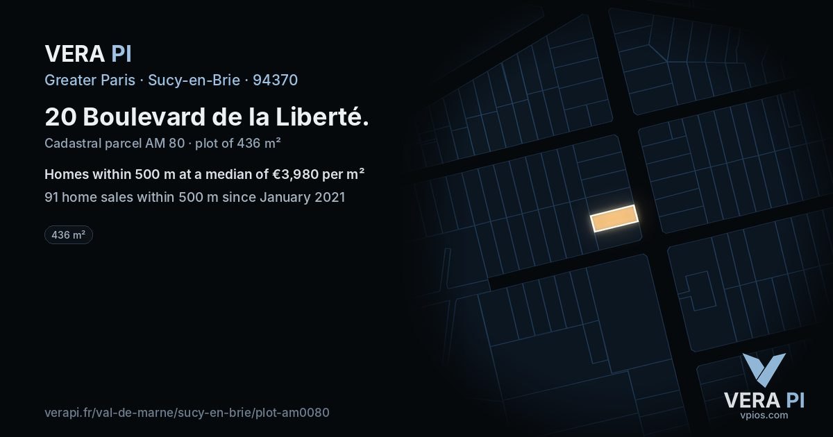20 Boulevard de la Liberté, Sucy-en-Brie at night – the plot lit, the parcels around coloured by the prices near them