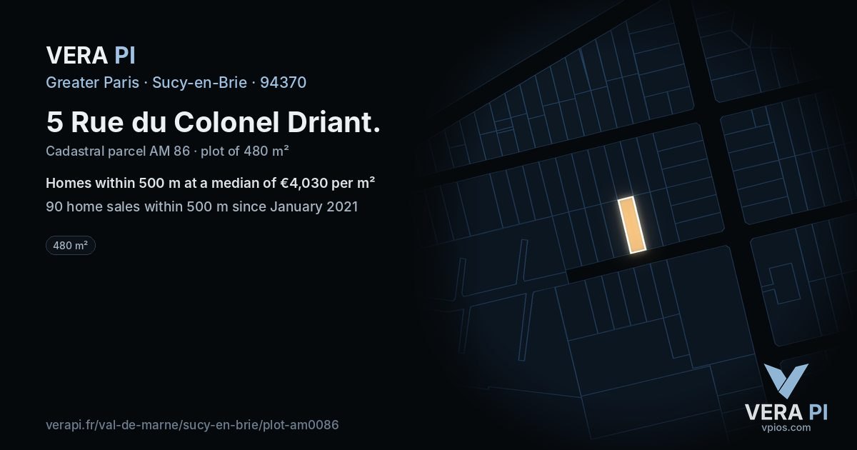 5 Rue du Colonel Driant, Sucy-en-Brie at night – the plot lit, the parcels around coloured by the prices near them