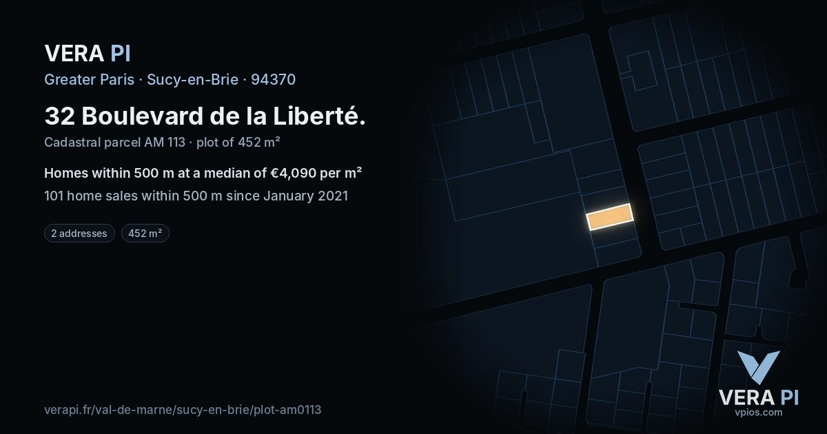 32 Boulevard de la Liberté, Sucy-en-Brie at night – the plot lit, the parcels around coloured by the prices near them