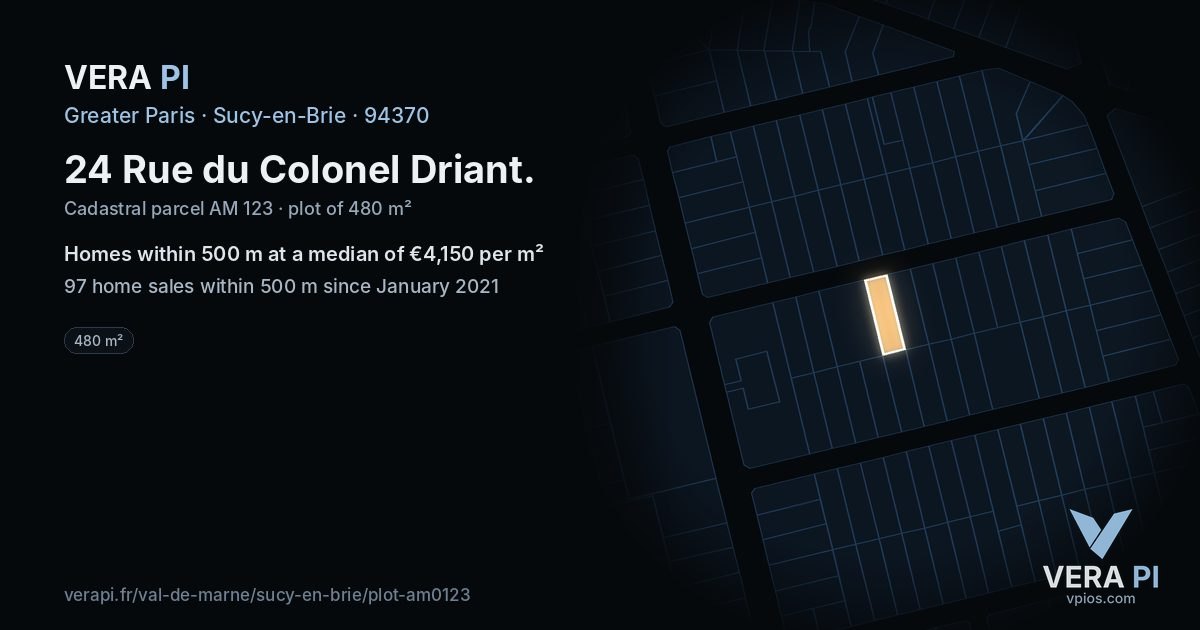24 Rue du Colonel Driant, Sucy-en-Brie at night – the plot lit, the parcels around coloured by the prices near them