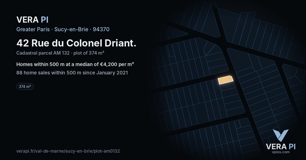 42 Rue du Colonel Driant, Sucy-en-Brie at night – the plot lit, the parcels around coloured by the prices near them