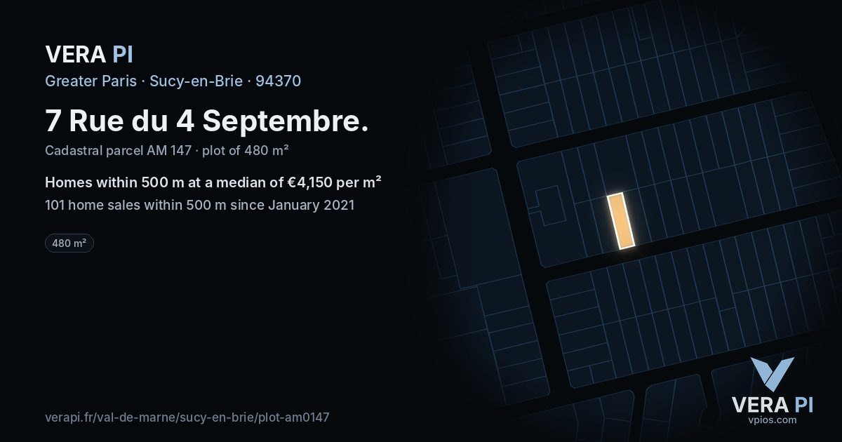 7 Rue du 4 Septembre, Sucy-en-Brie at night – the plot lit, the parcels around coloured by the prices near them