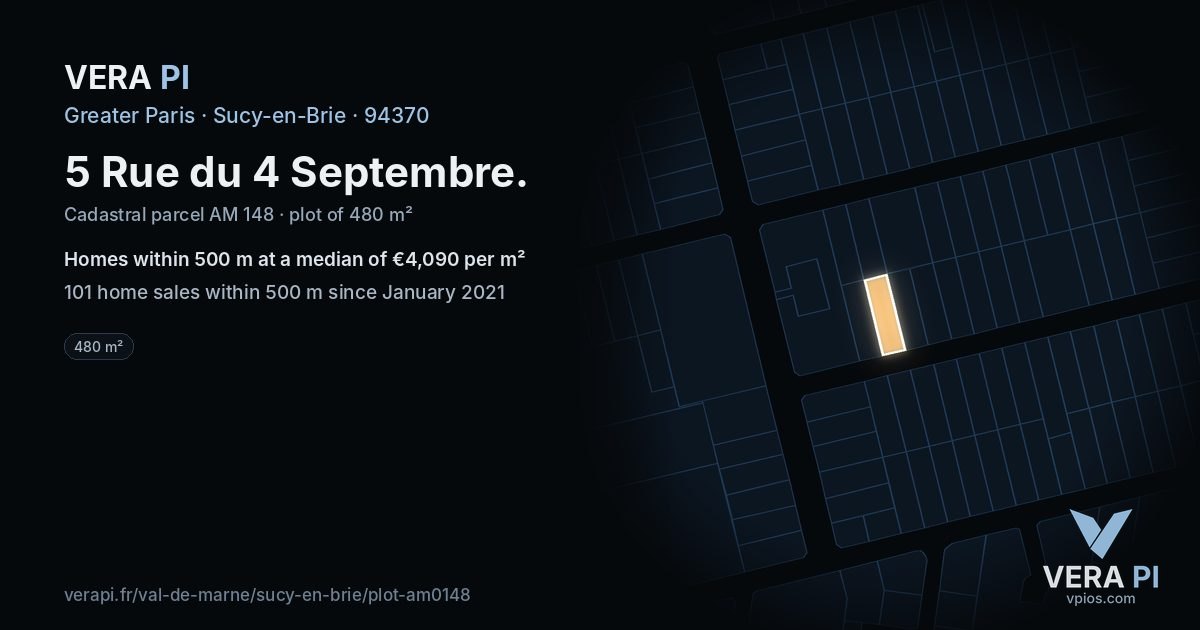 5 Rue du 4 Septembre, Sucy-en-Brie at night – the plot lit, the parcels around coloured by the prices near them