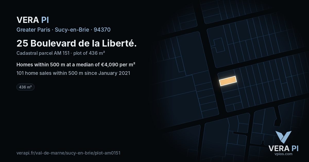 25 Boulevard de la Liberté, Sucy-en-Brie at night – the plot lit, the parcels around coloured by the prices near them