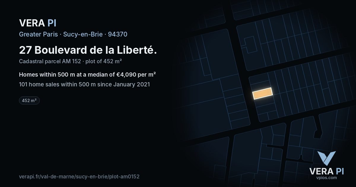 27 Boulevard de la Liberté, Sucy-en-Brie at night – the plot lit, the parcels around coloured by the prices near them