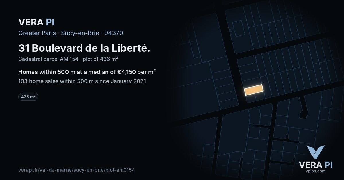 31 Boulevard de la Liberté, Sucy-en-Brie at night – the plot lit, the parcels around coloured by the prices near them