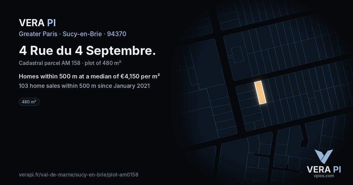 4 Rue du 4 Septembre, Sucy-en-Brie at night – the plot lit, the parcels around coloured by the prices near them
