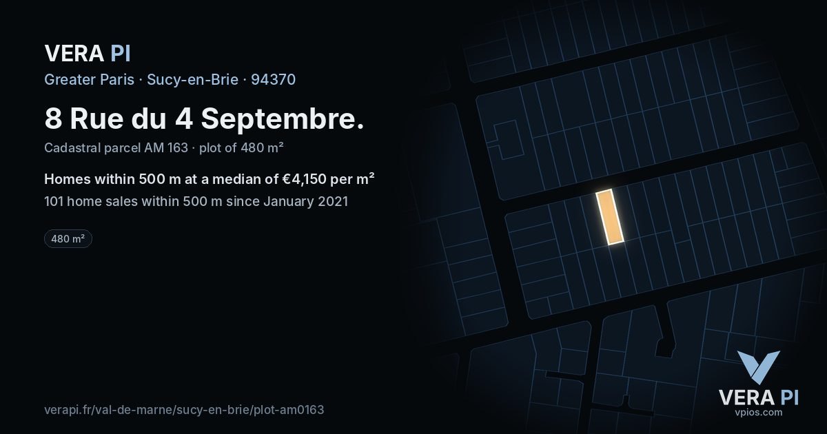 8 Rue du 4 Septembre, Sucy-en-Brie at night – the plot lit, the parcels around coloured by the prices near them