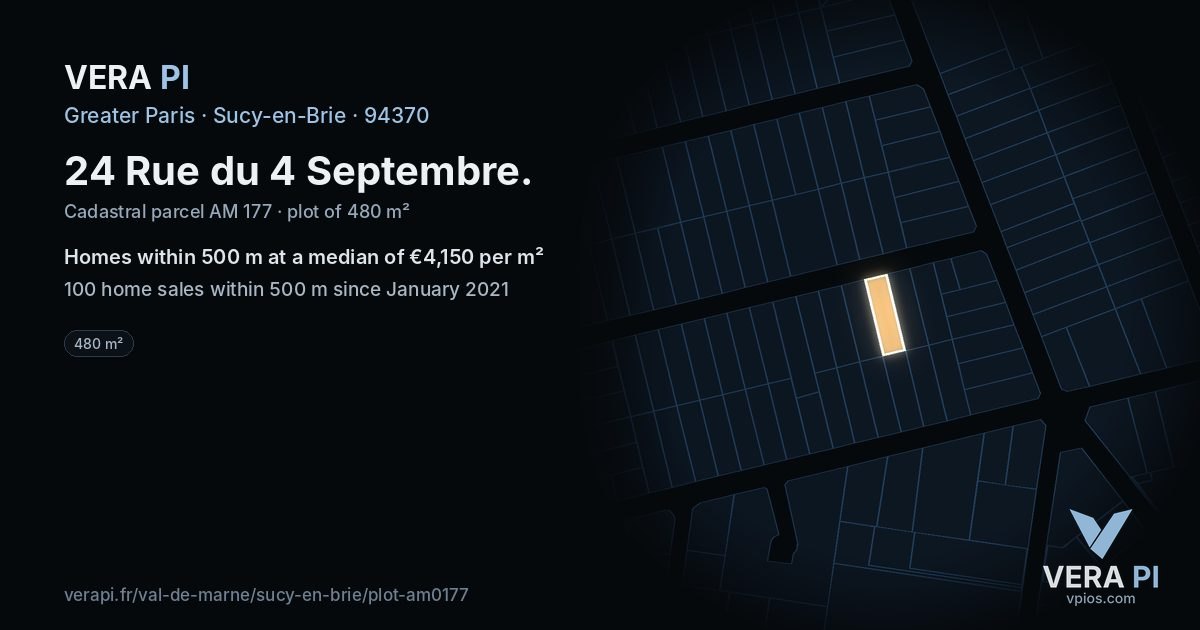 24 Rue du 4 Septembre, Sucy-en-Brie at night – the plot lit, the parcels around coloured by the prices near them