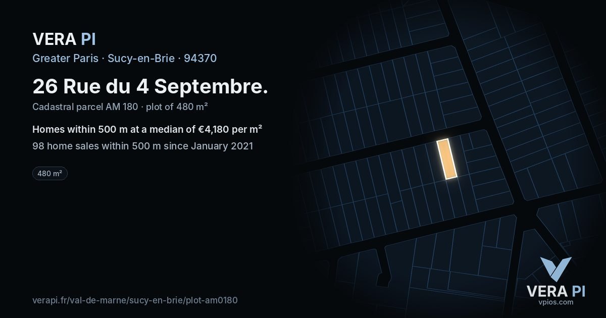 26 Rue du 4 Septembre, Sucy-en-Brie at night – the plot lit, the parcels around coloured by the prices near them