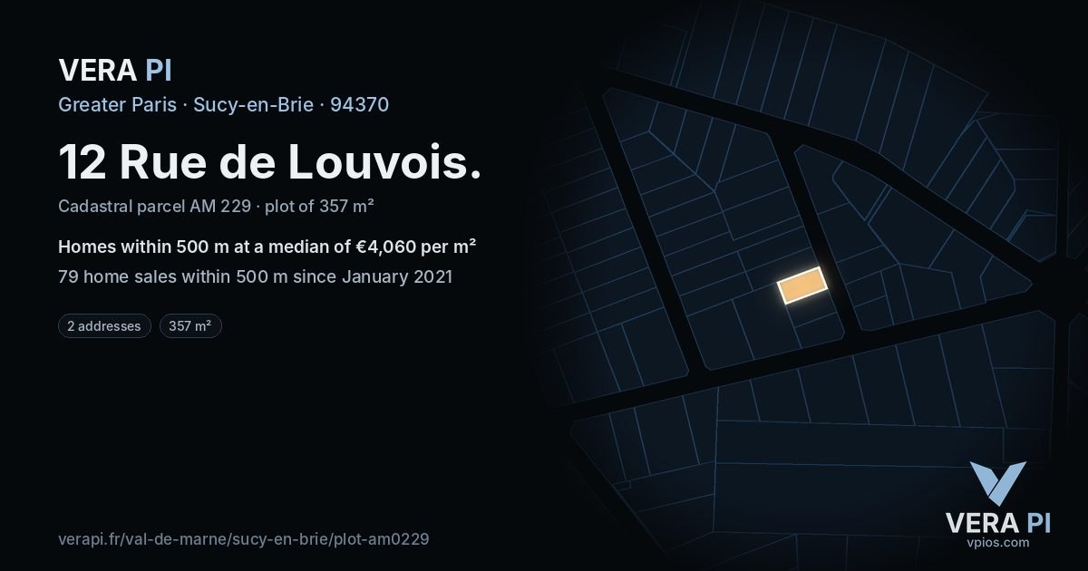 12 Rue de Louvois, Sucy-en-Brie at night – the plot lit, the parcels around coloured by the prices near them