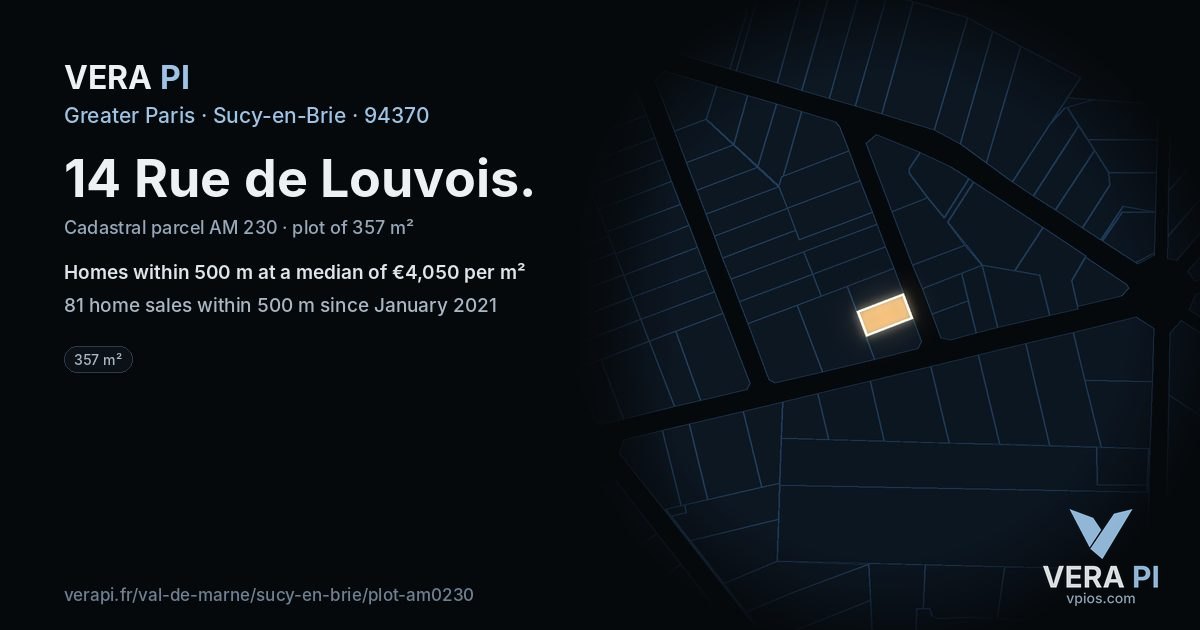 14 Rue de Louvois, Sucy-en-Brie at night – the plot lit, the parcels around coloured by the prices near them